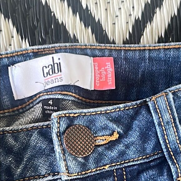 CAbi Blue Straight Leg Jeans with Distressed Knees B - Picture 3 of 10